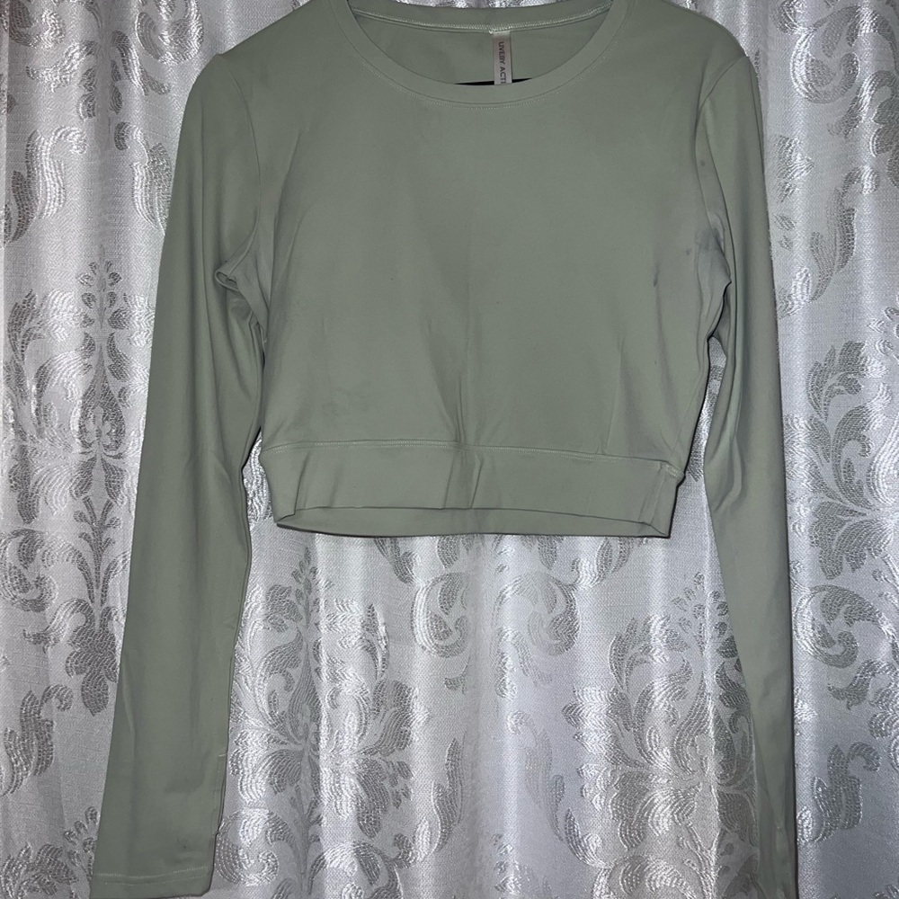Cropped Long Sleeve Top in Sage Green